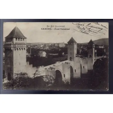 Carte postale 46 - Cahors - Pont Valentre - Voyage - Dos divise... Fait Main