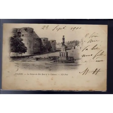 Carte postale 49 - Angers - La statue du Roi Rene et le chateau - Voyage - Dos non divise... Nouvel Arrivage