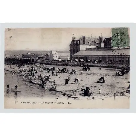 Carte postale 50 - Cherbourg - La plage et le Casino - Voyage - Dos divise Garantie Incluse