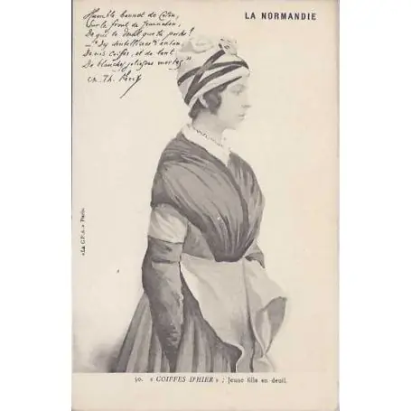Carte postale 50 - Coiffes d'hier - Jeune fille en deuil Fait Main