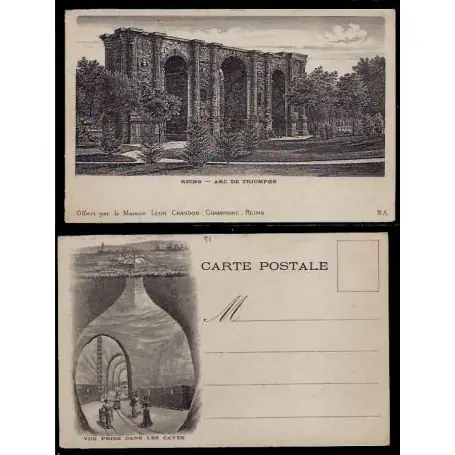 Carte postale 51 - Reims - Arc de Triomphe - au verso vue prise dans les caves - Non voyage Meilleur Prix