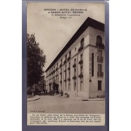Carte postale 58 - Nevers - Hotel de France et Grand Hotel Reunis - Voyage - Dos divise Commande En Gros