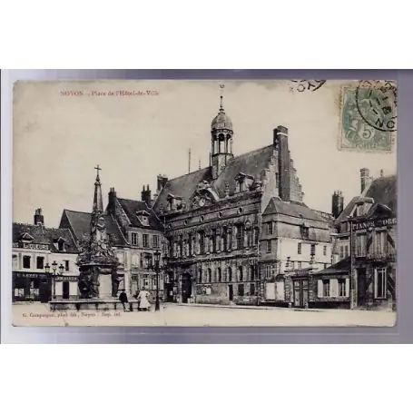 Carte postale 60 - Noyon - Place de l' Hotel de Ville - Voyage - Dos divise Promotion