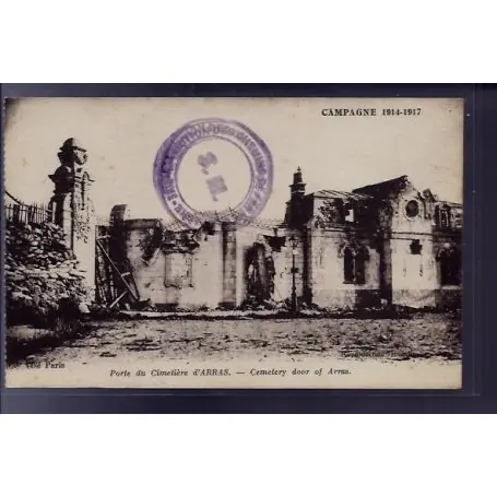 Carte postale 62 - Arras - Porte du cimetiere - Cemetery door of Arras - Non voyage - Dos d Seulement Aujourd’hui