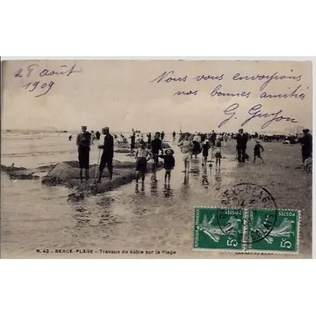 Carte postale 62 - Berck-plage - Travaux de sable sur la plage - Voyage - Dos divise Marque