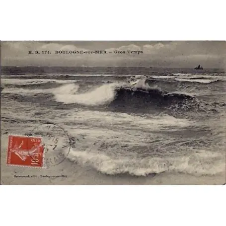 Carte postale 62 - Boulogne-sur-Mer - Gros temps - La mer - Voyage - Dos divise Gros Lot