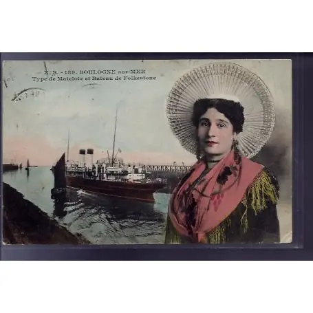 Prix Cassé Carte postale 62 - Boulogne-sur-Mer - Type de Matelote et bateau de Folkestone - Voyage - D
