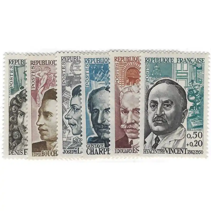 Célébrités 1962, timbres de France N°1345-1350 série neuf**. Prix Bas