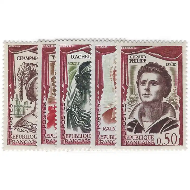 Célébrités 1961, timbres de France N°1301-1305 série neuf**. Populaire