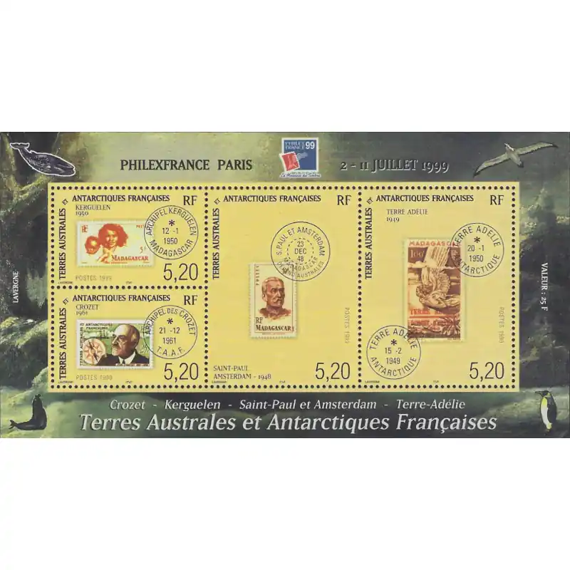 Offre Limitée T.A.A.F. bloc-feuillet de timbres N°3 PhilexFrance 99 neuf**.