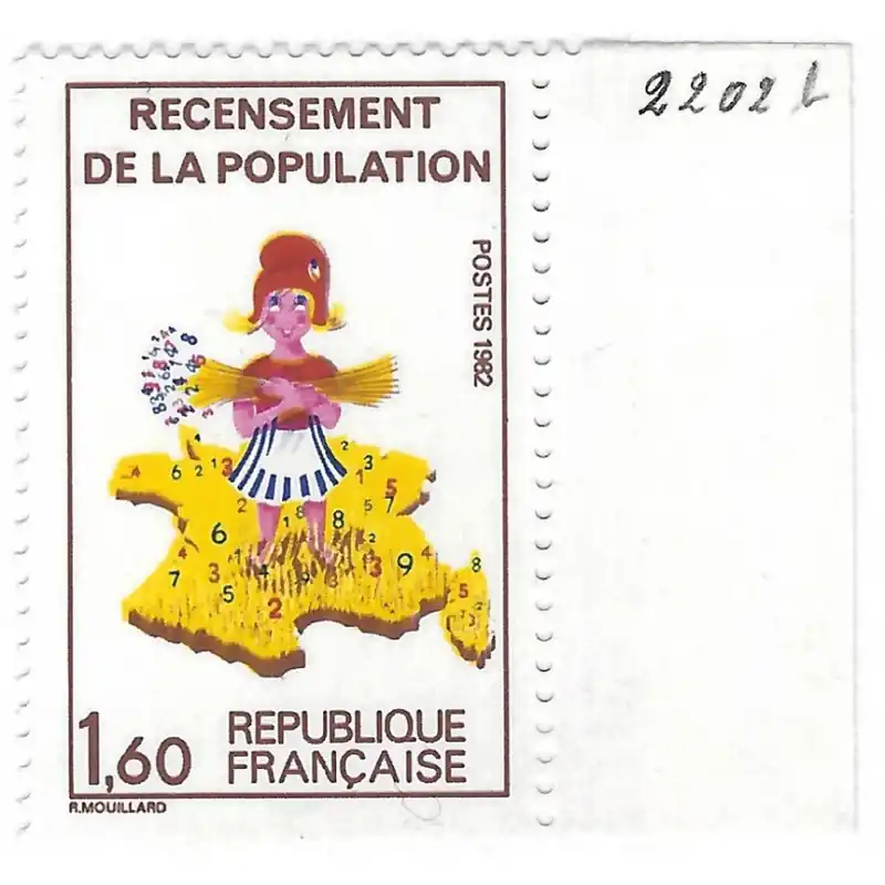 Certifié Recensement timbre N°2202b variété sans couleur verte neuf**.