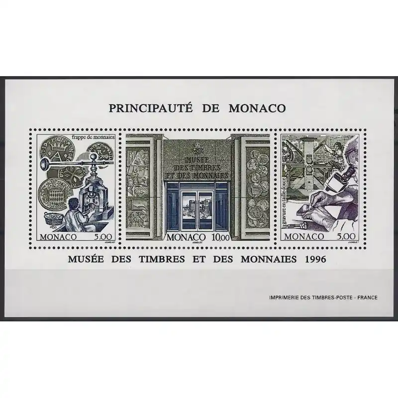 Vente Flash Monaco bloc-feuillet de timbres N°73 Musée des timbres et des monnaies neuf**.