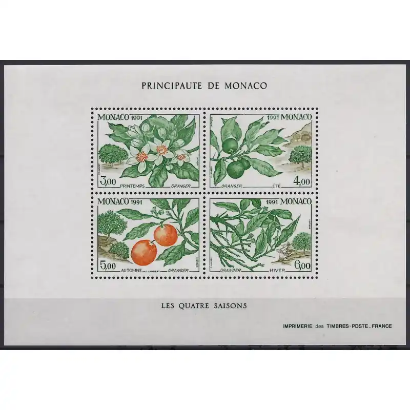 Monaco bloc-feuillet de timbres N°54 les quatre saisons neuf**. Meilleure Qualité