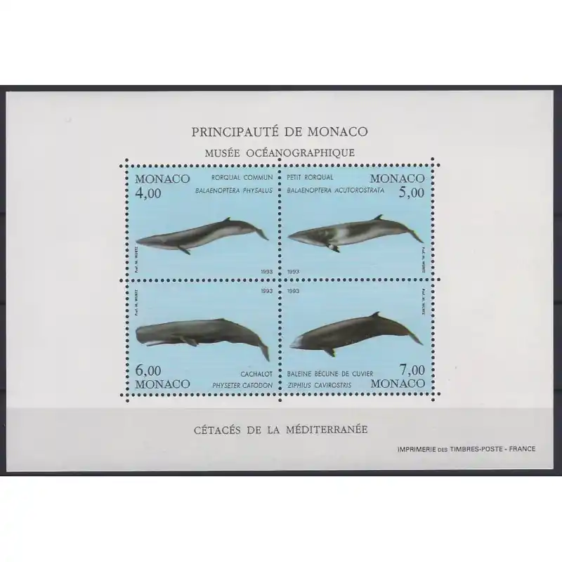 Monaco bloc-feuillet de timbres N°59 Baleines neuf**. Garantie Incluse