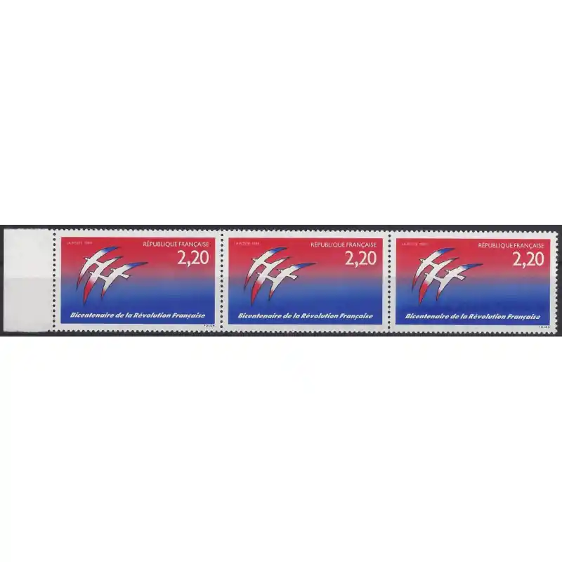 Bicentenaire de la Révolution timbre N°2560a variété dans une bande de 3 neuf**. Jusqu’à Épuisement Des Stocks