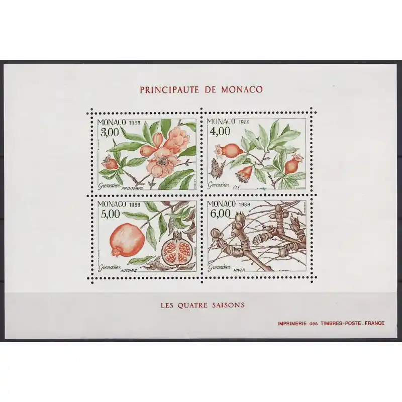 Monaco bloc-feuillet de timbres N°44 Les quatre saisons neuf**. Meilleure Qualité