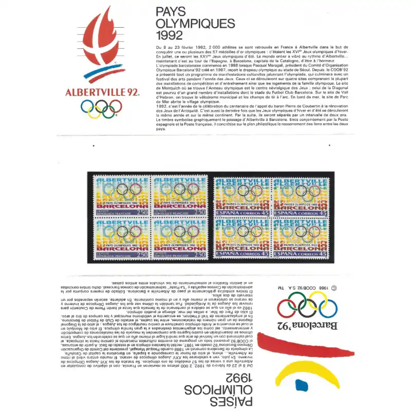 Livraison Gratuite Pochette émission commune France - Espagne 1992.