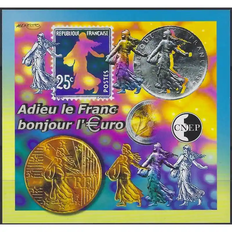 Bloc C.N.E.P. N°35a Adieu le Franc bonjour Euro non dentelé neuf**. Must-Have