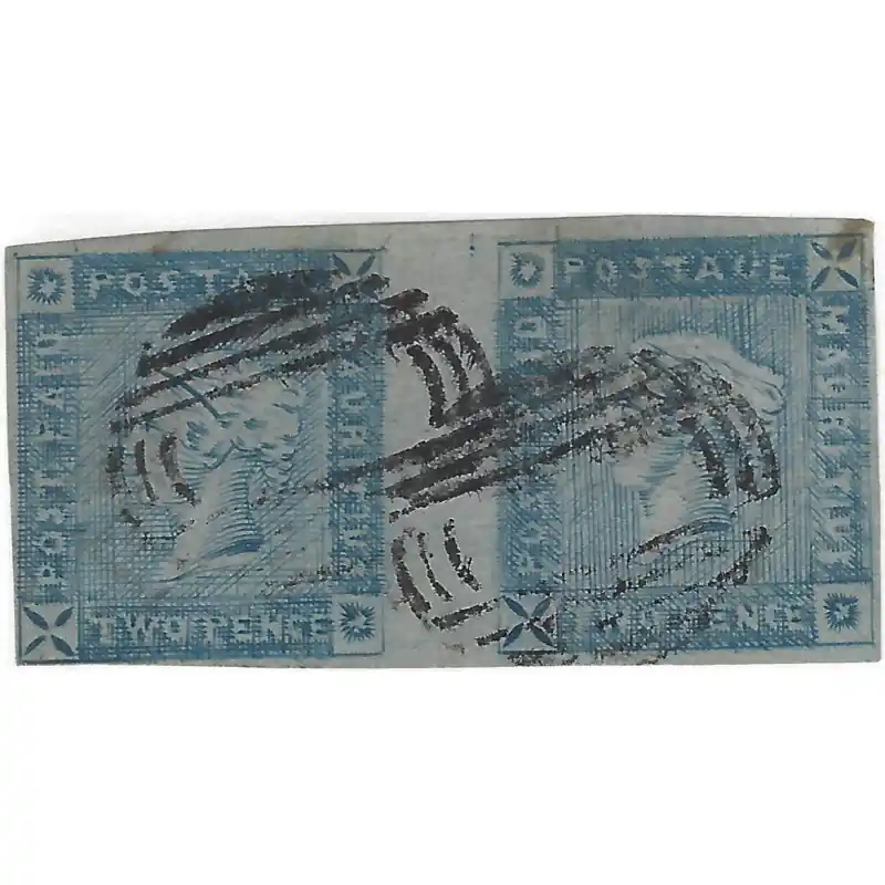Maurice 2 pence bleu timbre N°8B paire oblitéré, R. Exclusif