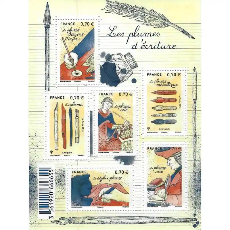 Premium Feuillet de 6 timbres Les plumes d'écriture F5098 neuf**.