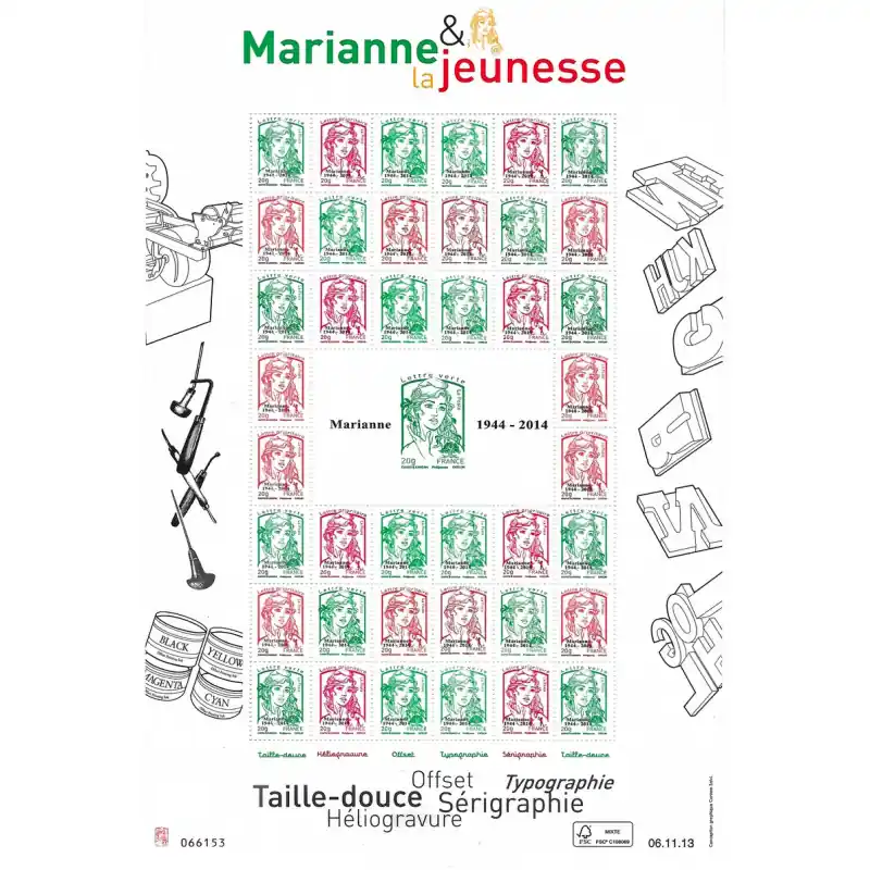 Prix Choc Feuillet multi technique de timbres Marianne et la Jeunesse surchargé F4774B.