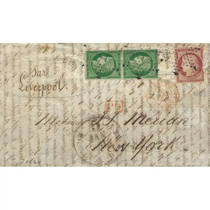 Top Qualité Cérès N°2 paire + N°6 oblitéré étoile 2 sur lettre pour New York 1853. R
