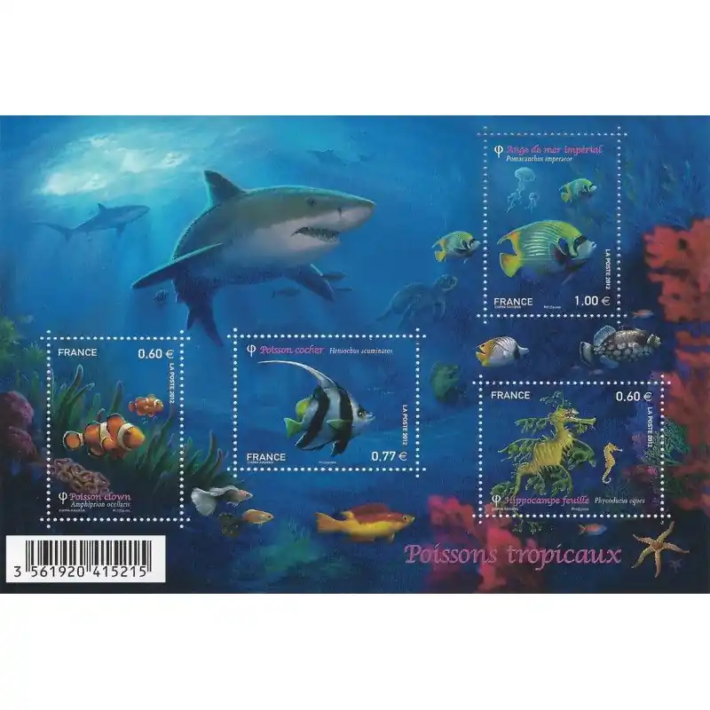 Premium Feuillet de 4 timbres Poissons tropicaux F4646 neuf**.