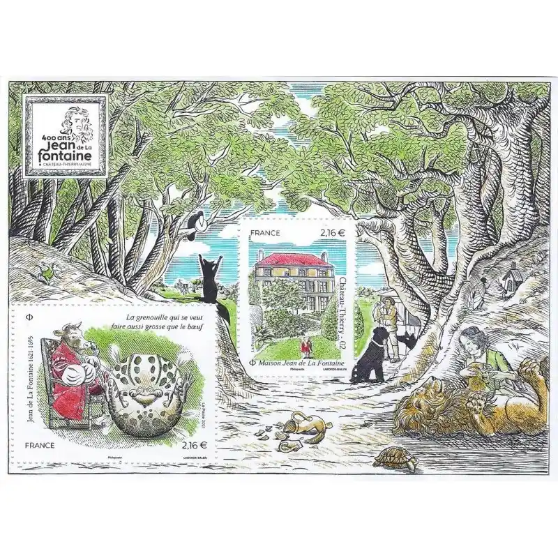 Bon Marché Feuillet de 2 timbres Jean de La Fontaine N°F5509 neuf**.