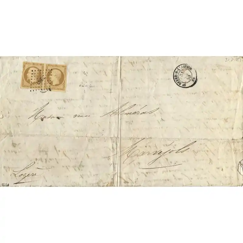 Présidence N°9 paire oblitéré PC 3280 sur lettre 1853. R Expédié Aujourd’hui