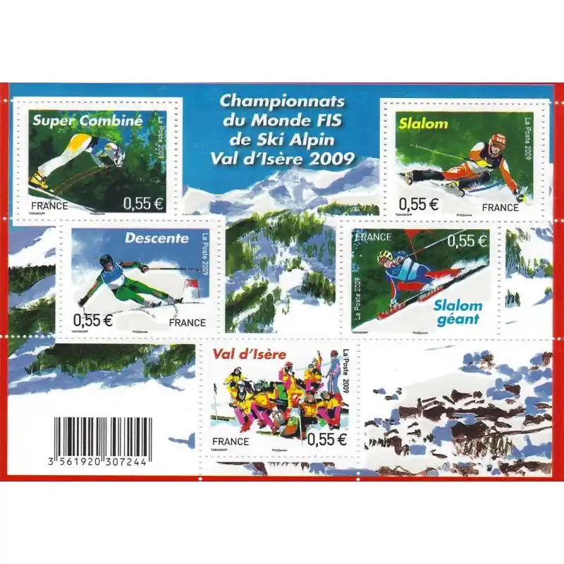 Vente Flash Feuillet de 5 timbres Championnats du Monde FIS de ski F4329 neuf**.