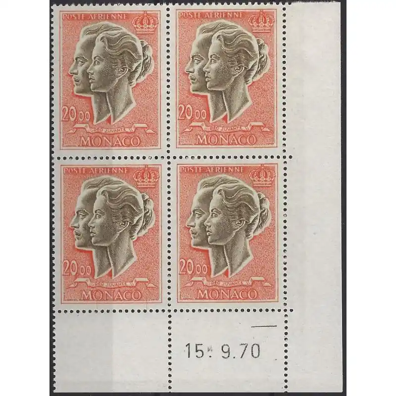 Monaco timbre poste aérienne N°90A bloc coin daté neuf**. Édition Limitée