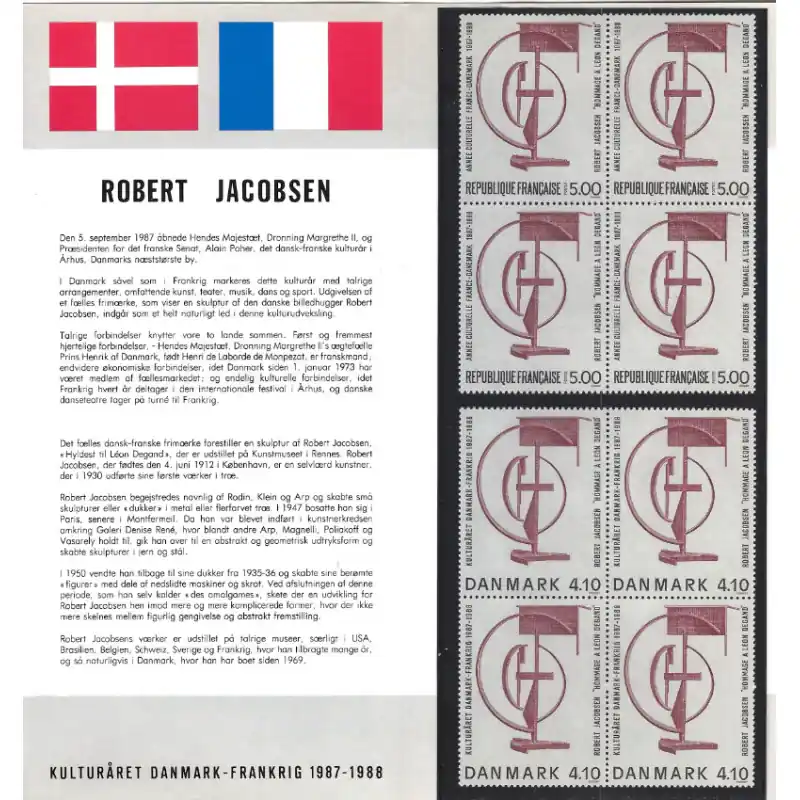 Pochette émission commune France - Danemark 1988. Quantité Limitée