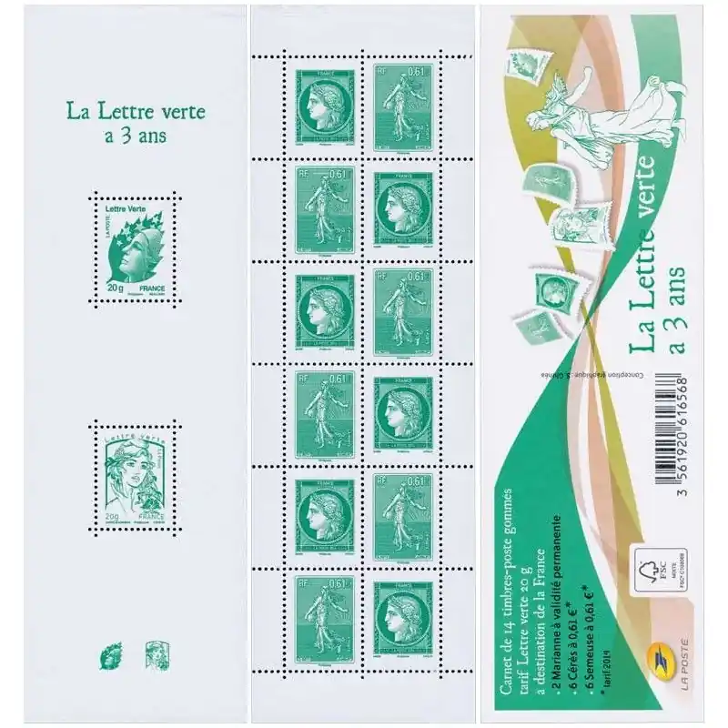 Carnet mixte gommé La lettre verte a 3 ans - N°1521. Petit Prix
