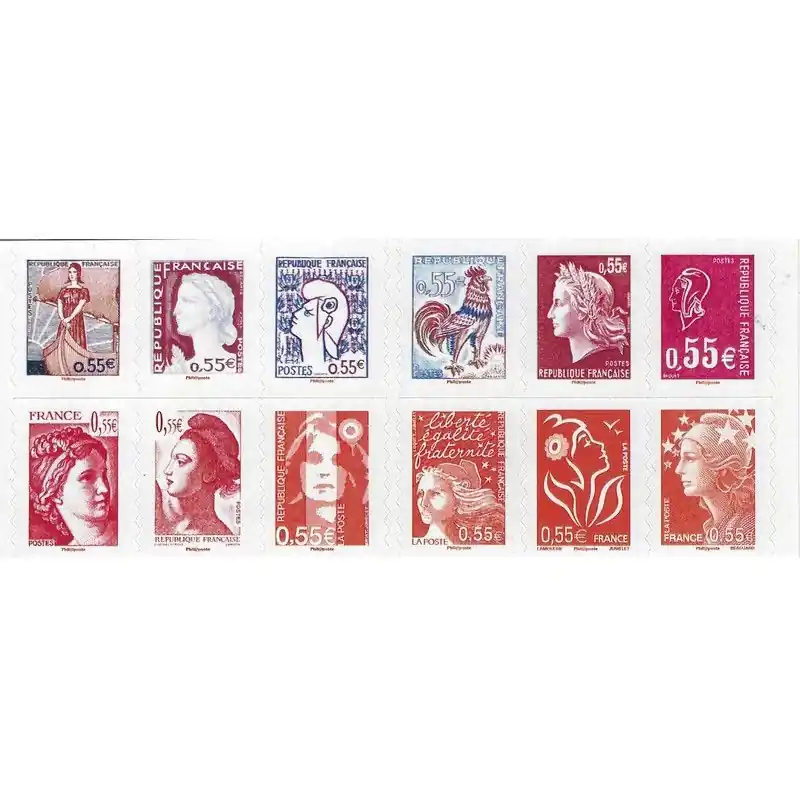 Carnet mixte de 12 timbres Les Visages de la Vème République N°1518. Dernier Modèle