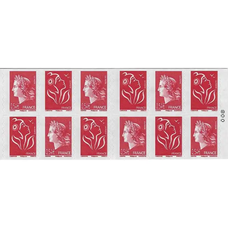 Carnet mixte de 12 timbres Marianne de Cheffer N°1515. Fait Main
