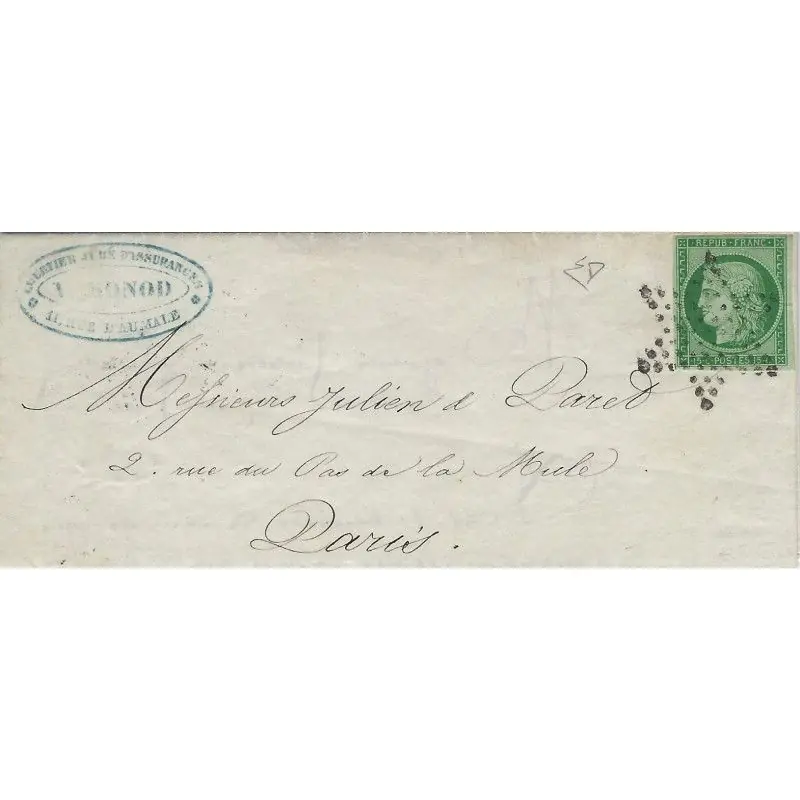 Cérès non dentelé N°2 oblitéré étoile sur lettre de Paris 1853. R Dernier Modèle