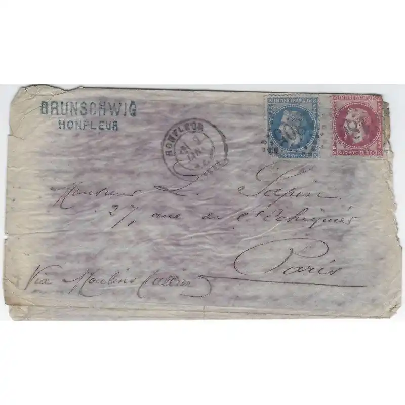 Boule de Moulins pli d'Honfleur 2 janvier 1871 pour Paris. R Prix Bas