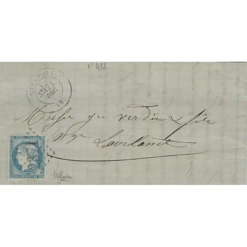 Bordeaux timbre de France N°44A oblitéré sur pli de Mirepoix 1870. Populaire