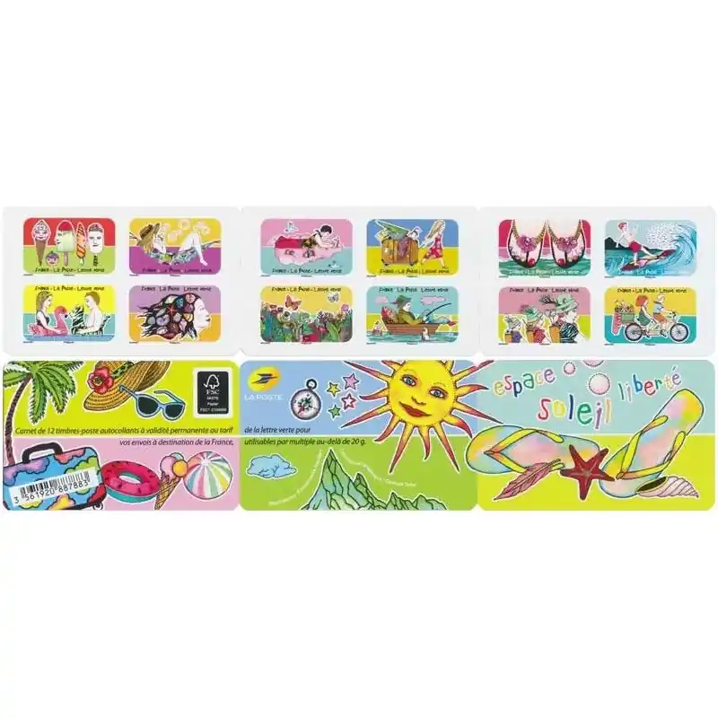 Timbres autoadhésifs de France N°1873-1884, Espace-Soleil-Liberté. Remise