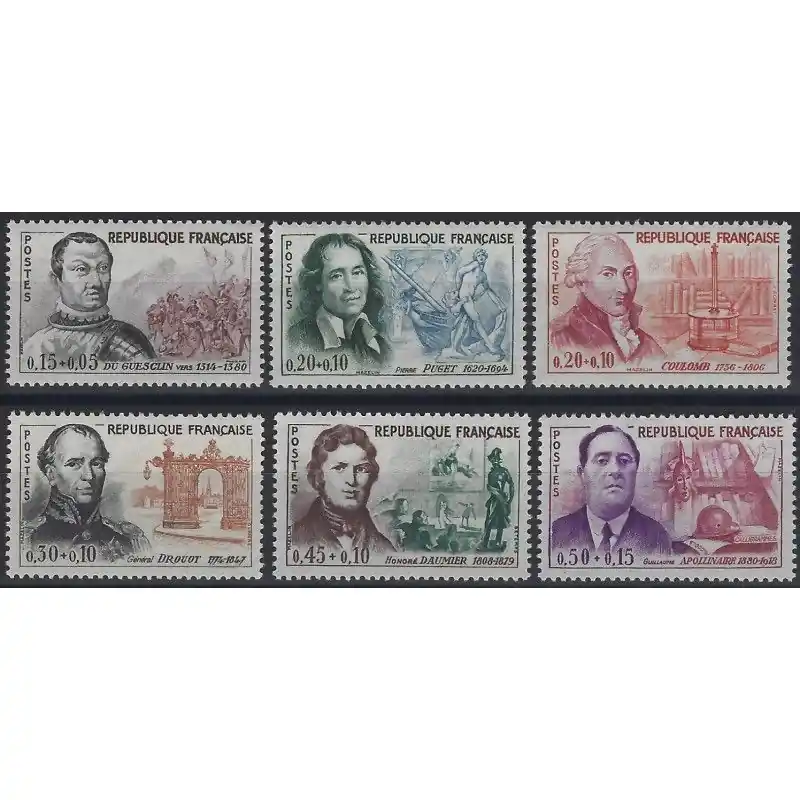 Commande En Gros Célébrités 1961, timbres de France N° 1295-1300 série neuf**.