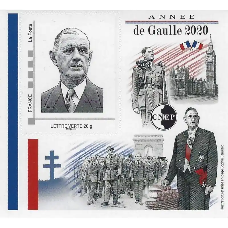 Bloc C.N.E.P. N°84 Générale de Gaulle 2020 autoadhésif. Fait Main