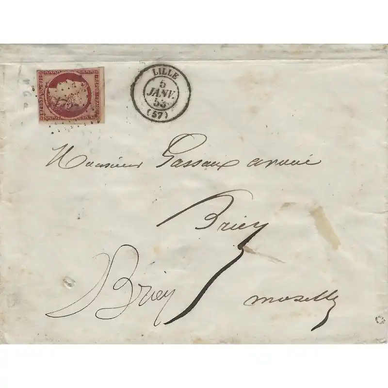 Achat Immédiat Cérès non dentelé N°6B oblitéré sur lettre de Lille 1853.