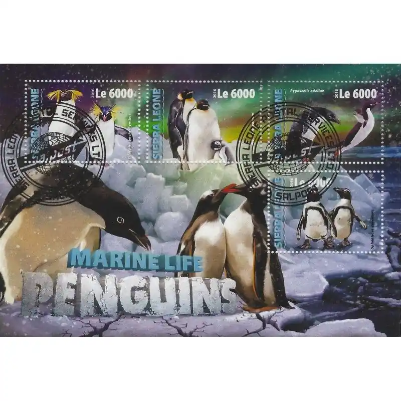 Les penguins bloc-feuillet de 4 timbres thématiques. Dernière Chance