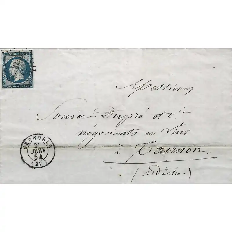 Achetez Aujourd’hui Empire non dentelé N°15 oblitéré sur pli pour Tournon 1854.