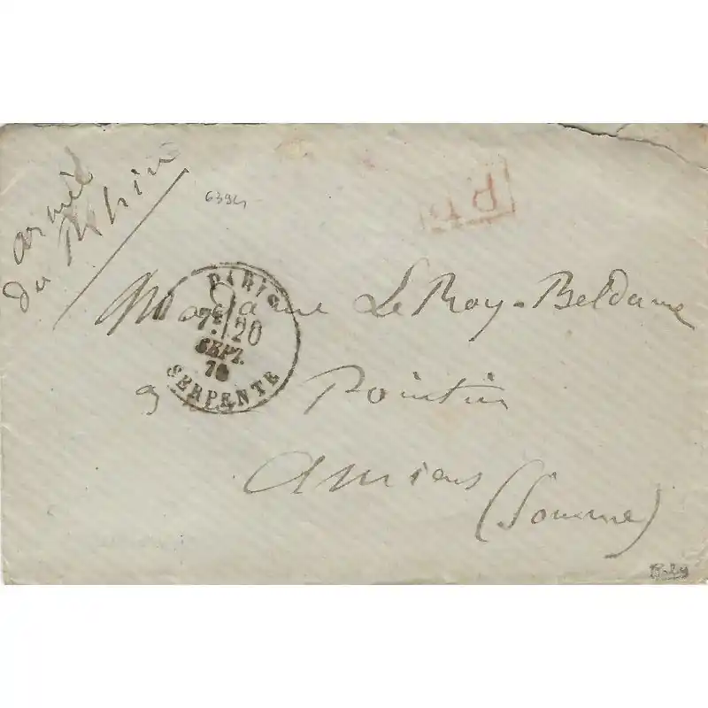 Meilleur Prix Armée du Rhin lettre en franchise pour Amiens pendant le Siège. R