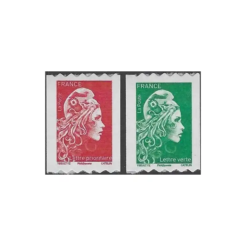 Timbres autoadhésifs de France N°1601-1602, Marianne l'engagée. Nouvelle Collection