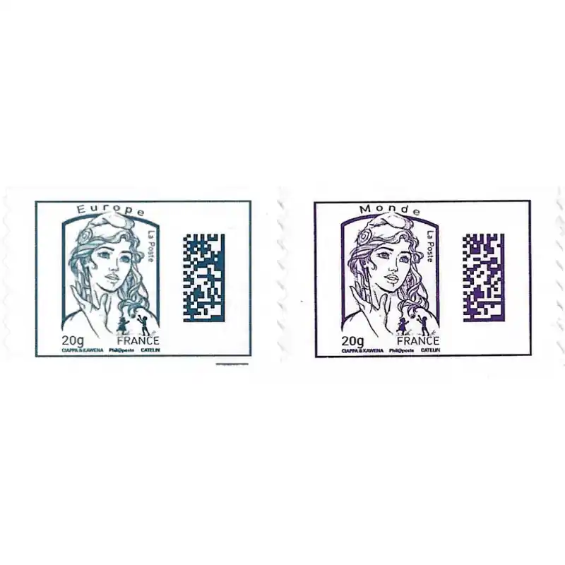 Paiement Sécurisé Timbres autoadhésifs de France N°1176-1177, Marianne Datamatrix.