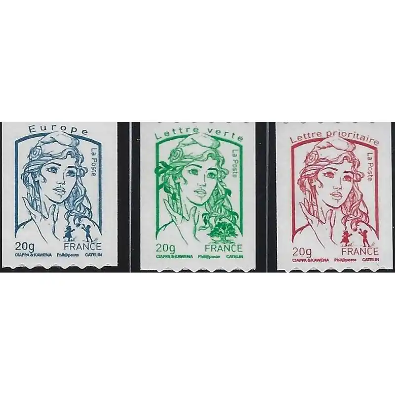 Bon Marché Timbres autoadhésifs de France N°862-864, Marianne de Ciappa et Kawena.