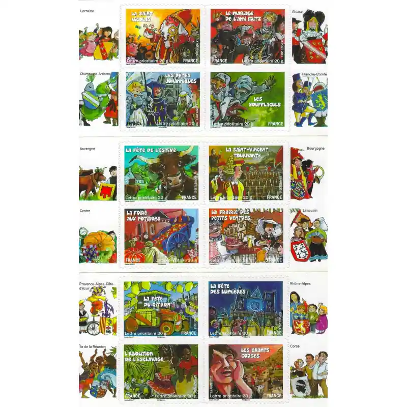 Timbres autoadhésifs de France N°578-589, Fêtes de nos régions (2). Remise
