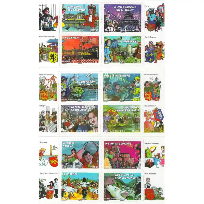 Timbres autoadhésifs de France N°566-577, Fêtes de nos régions (1). Gros Lot